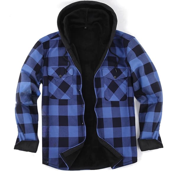 Rutig skjortjacka med huva och mjukt foder för män plaid grey M