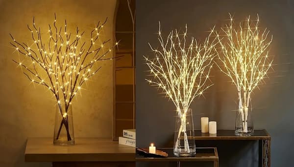 Konstgjord björkkvist med LED-belysning brown 1pcs