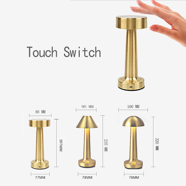 Touchstyrd sladdlös LED-bordslampa i guld Gold mushroom