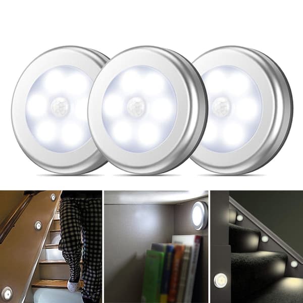 6 LED PIR-sensor rörelseaktiverad kallvit vägglampa - 4pack silver