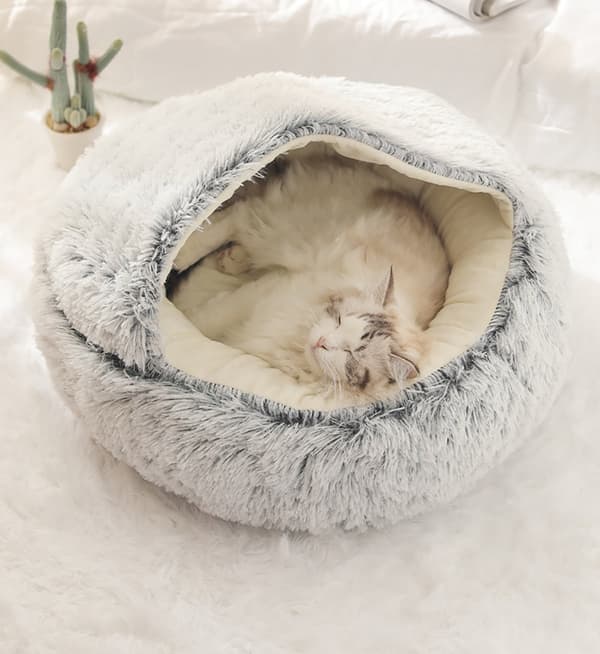Halvtäckt fluffig bädd för husdjur khaki