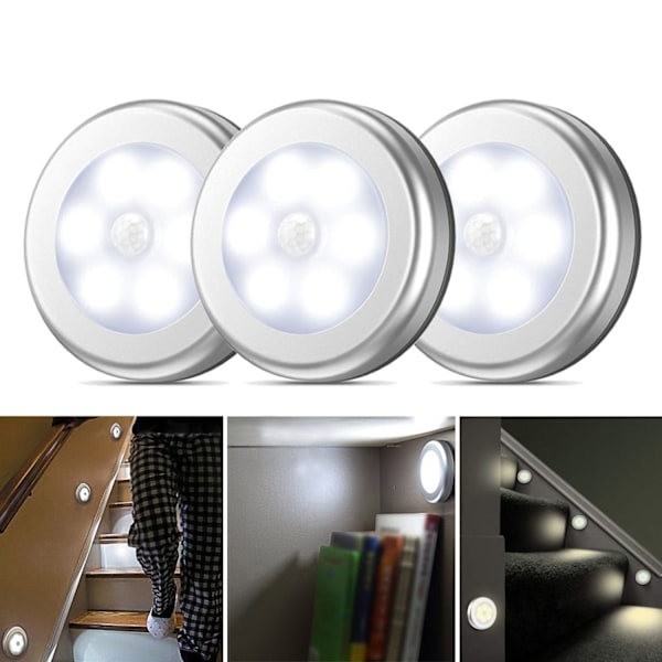 6 LED rörelseaktiverad kallvit vägglampa - 2pack silver