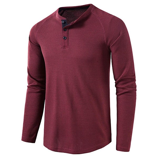 Casual Henley-skjorta för män WineRed Euro 2XL