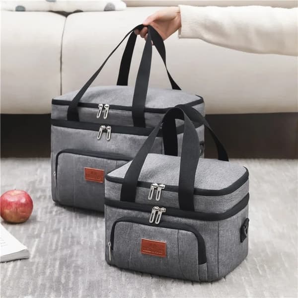 Large capacity double layer Insulated lunch bag navy S (26 * 19 * 21cm)