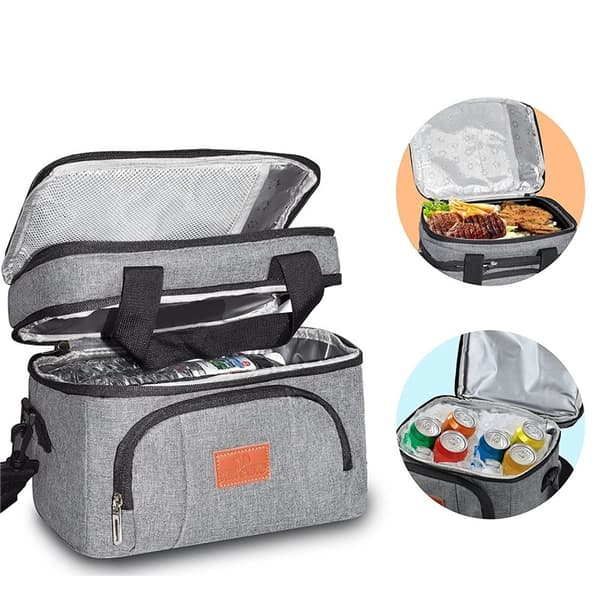Large capacity double layer Insulated lunch bag navy L (33 * 29 * 26cm)