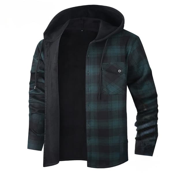 Rutig skjortjacka med huva och mjukt foder för män gingham blue S