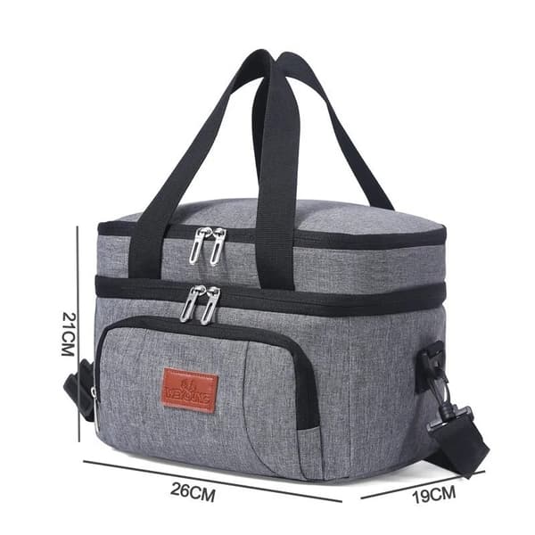 Large capacity double layer Insulated lunch bag navy L (33 * 29 * 26cm)