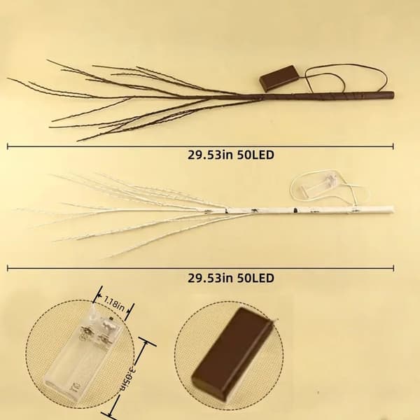 Konstgjord björkkvist med LED-belysning brown 2pcs