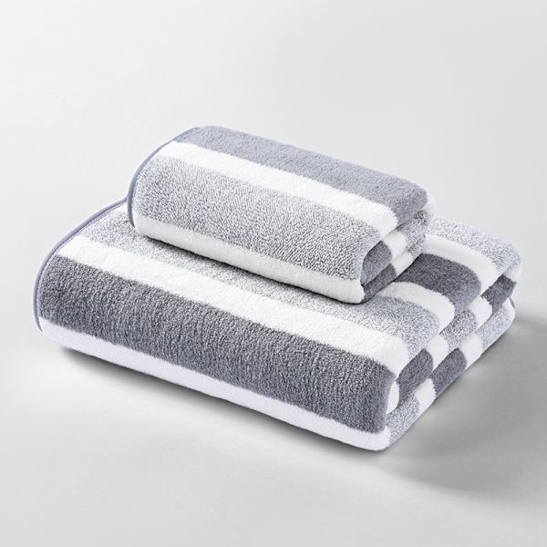 Snabbtorkande randig badhandduksset grey