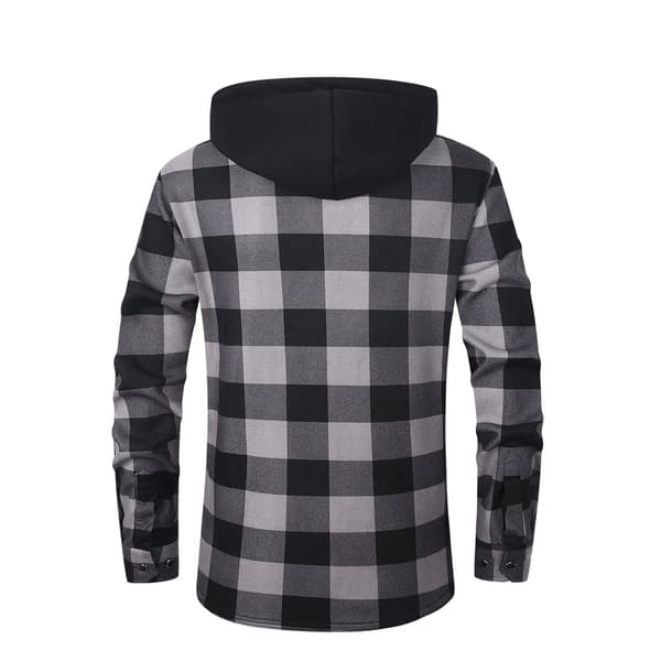 Rutig skjortjacka med huva och mjukt foder för män checkered grey L