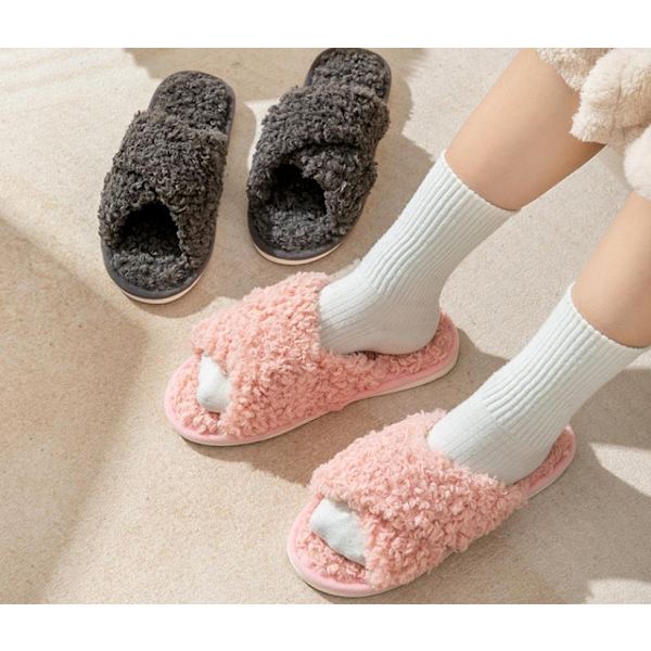Cris-cross teddy plysch hemtofflor Pink 38-39