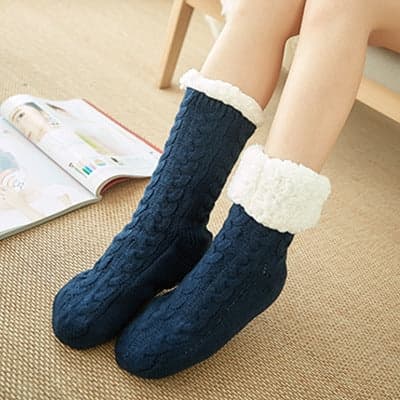 Stickade mjuka, gosiga toffelstrumpor navy