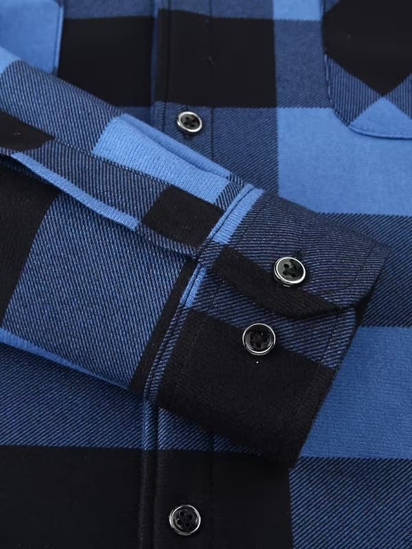 Rutig skjortjacka med huva och mjukt foder för män plaid blue L