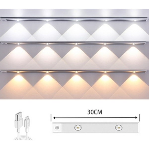 Rörelsesensor uppladdningsbar LED skåplampa - silver Silver 30cm