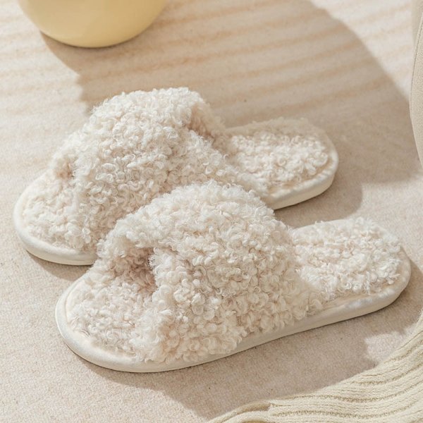 Cris-cross teddy plysch hemtofflor Cream 38-39 