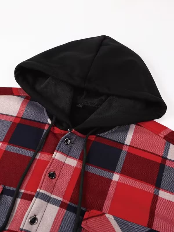 Rutig skjortjacka med huva och mjukt foder för män gingham blue S
