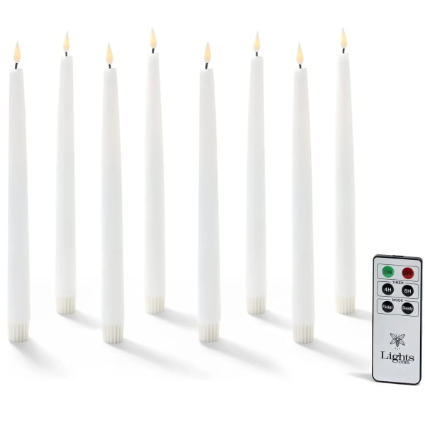 Flameless LED taper candles with remote White 8 pcs