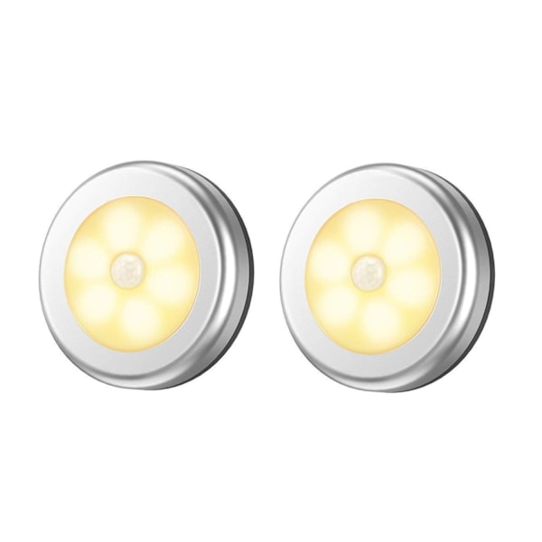 6 LED rörelseaktiverad varmvit vägglampa - 2pack silver 2-pack