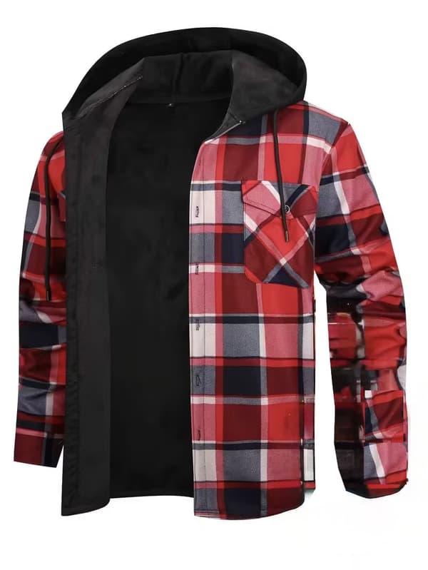 Rutig skjortjacka med huva och mjukt foder för män gingham blue M