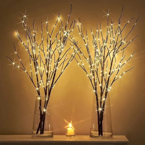 Konstgjord björkkvist med LED-belysning white 2pcs