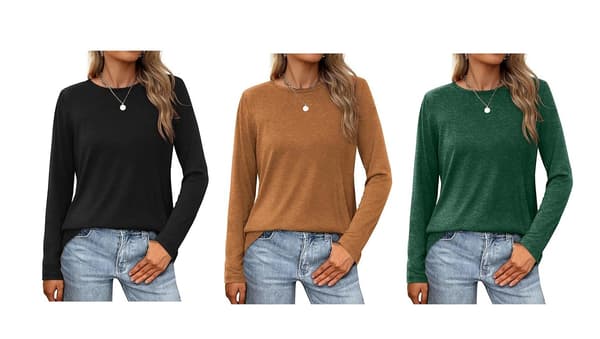 3-pack vardagstoppar för kvinnor med långa ärmar 3pack: black, white, grey Euro L