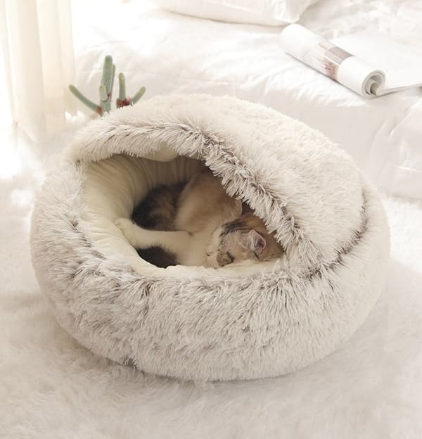 Halvtäckt fluffig bädd för husdjur khaki