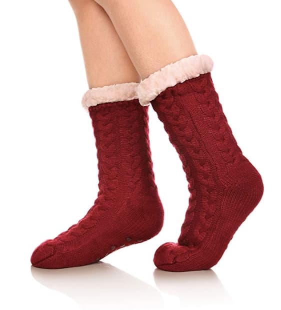 Stickade mjuka, gosiga toffelstrumpor wine red