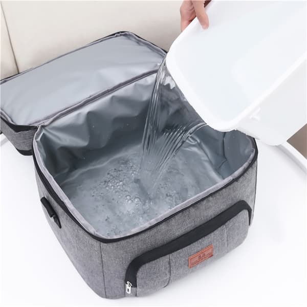 Large capacity double layer Insulated lunch bag navy S (26 * 19 * 21cm)
