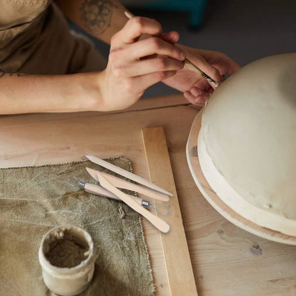 Keramikkutskjæringsverktøysett, 5-delers Wood Clay Keramikkmodelleringsverktøy