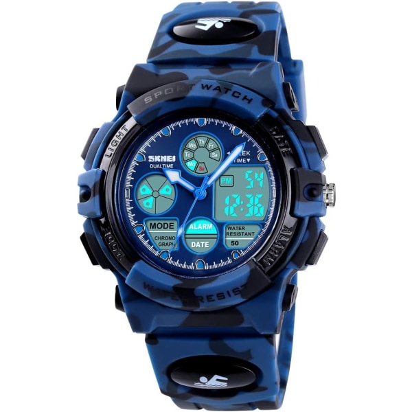 Digital watch sport vattentät elektronisk watch väckarklocka stoppur (mörkblått kamouflage)