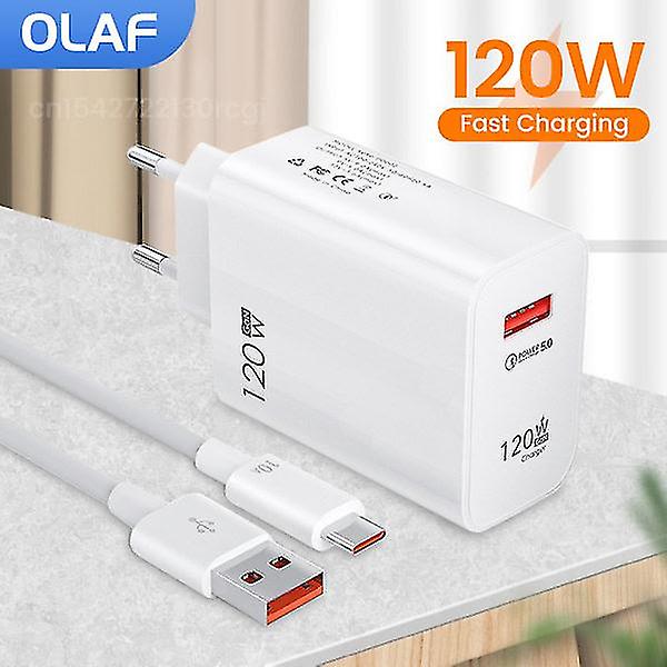 120W USB-lader Hurtiglading QC3.0 USB C-kabel Type C-kabel Mobiltelefonlader for Huawei Samsung Xiaomi Hurtiglading EU-Hvit-10A
