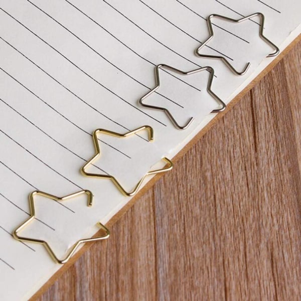 100 pakkausta yksinkertaisia ​​söpöjä tähden muotoisia paperiliittimiä, metallisia kultaisia ​​kirjanmerkkivärisiä paperiliittimiä