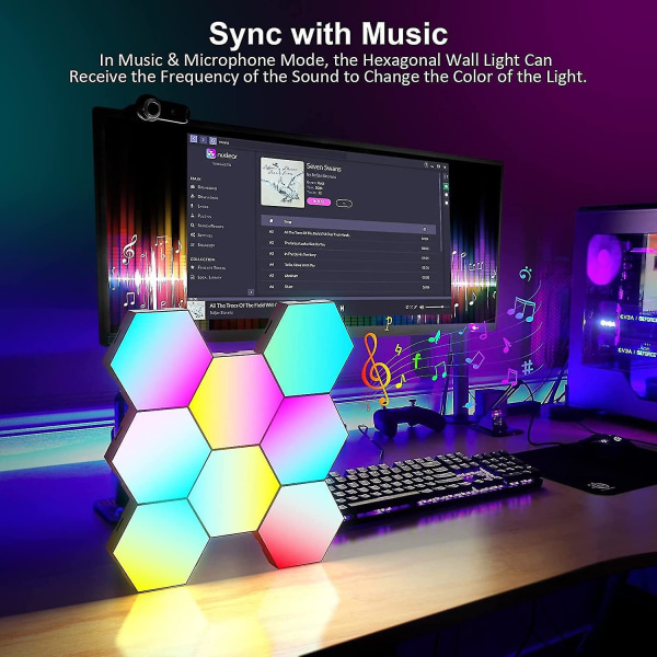 8-pack hexagon vägglampa LED-panel - Smart App RGB hexagon modulär spellampa musik med synkroniserings bikakeformade paneler hexagon lampor för sovrum C
