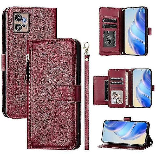 PU-nahkakotelo Motorola Moto G32 -puhelimelle (tummanpunainen)