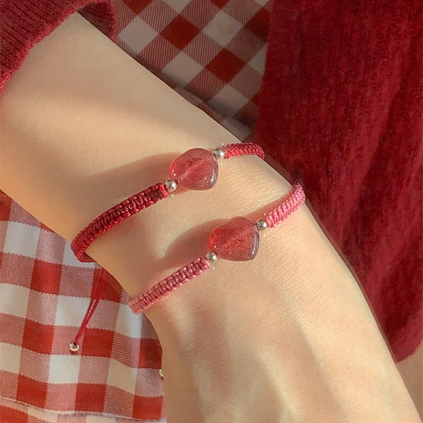 Hjerte jordbær krystal armbånd rødt reb flettet armbånd