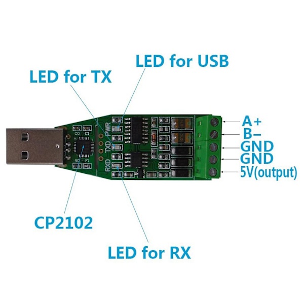 2x USB-RS485-viestintämoduuli Kaksisuuntainen puolidupleksinen sarjaliikennemuunnin