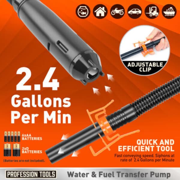Batteridriven elektrisk bränslepump - Hävertpump - Batteridriven pump - Dunkpump - Automatisk bränslesugpump - Bränsleöverföringspump