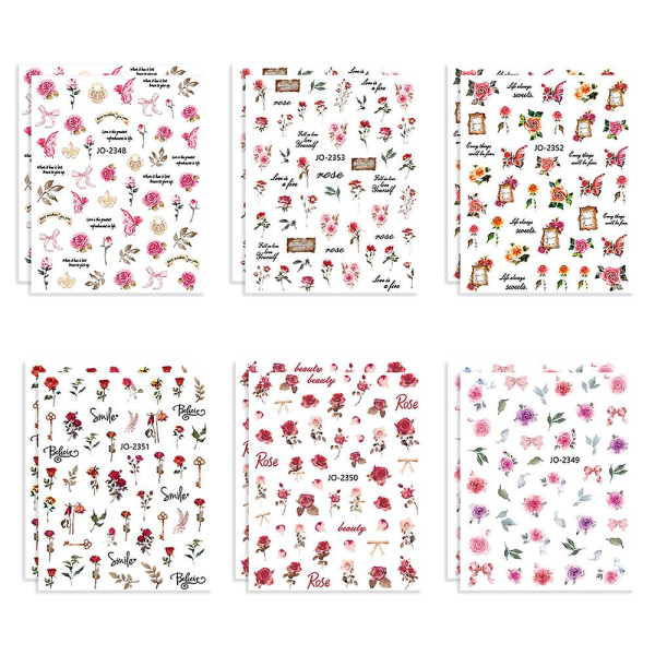 Flower Nail Art Stickers Dekaler 12 ark Självhäftande nageldekorationer för kvinnor tjejer Nageldekorationer, 10*7,5 cm