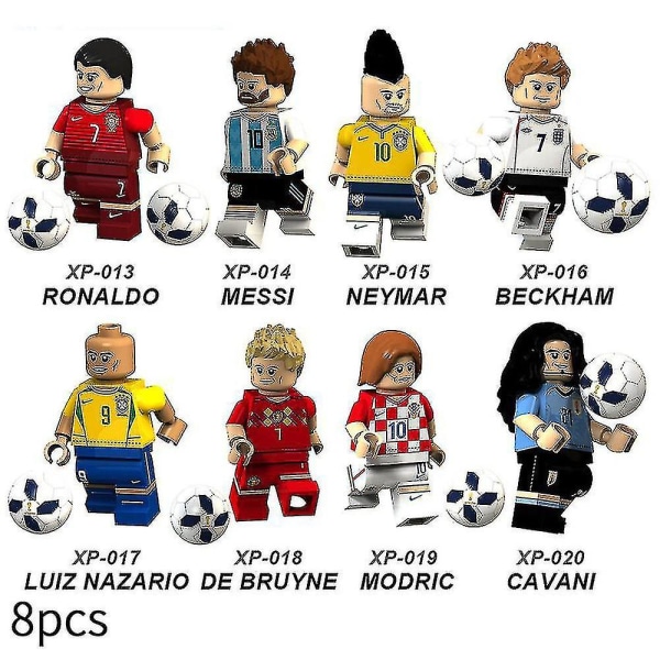 8 st fotbolls-VM Qatar Ronaldo Messi Neymar minifigurer monterade mini byggklossar actionfigurer leksak barn present