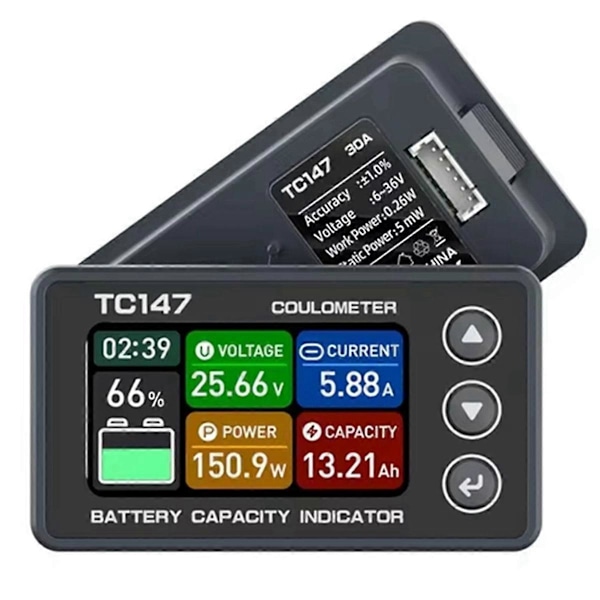 TC147 Højpræcisions Farveskærm Coulomb Meter, Batterispændings- og Strømmåler, Lithium Batteri