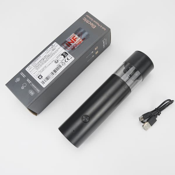 Rechargeable Electric Pepper Grinder - Black, USB Charging, Ceramic Core, Adjustable Coarseness