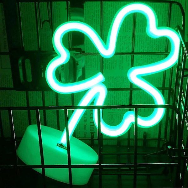Kløver Neonskilte Neon Lys, Sød Grøn Natlampe Neon Lys Kløver Usb/batteri Soveværelsesindretning Boligdekorationer Med Sokkel Grøn Neon Kløver Lys