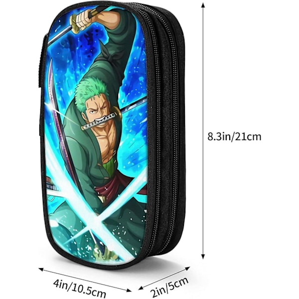 One Piece Zoro Anime -suurikokoinen kynäkotelo, toimistotarvikelaukku, monitoiminen toimistotarvikelaukku, sopii nuorille miehille ja naisille - Musta SAOE009568