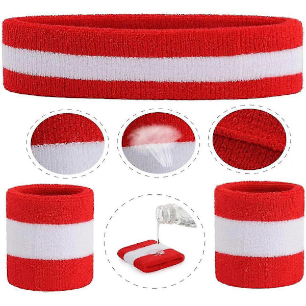 Svettbandsset Sport Huvudband Handled Striped Svettbands Terrycloth Sportträning Basketboll Handled Huvudband Fukttransporterande Svettabsorberande Huvud