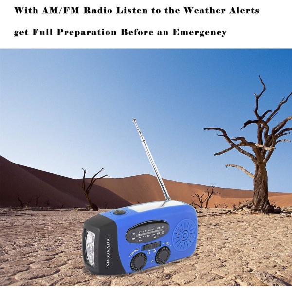 Bærbar nødradio, vind opp solcelleradio håndsveiv drevet værradio med am/fm-tuner, usb-telefonlader, lys LED-lommelykt