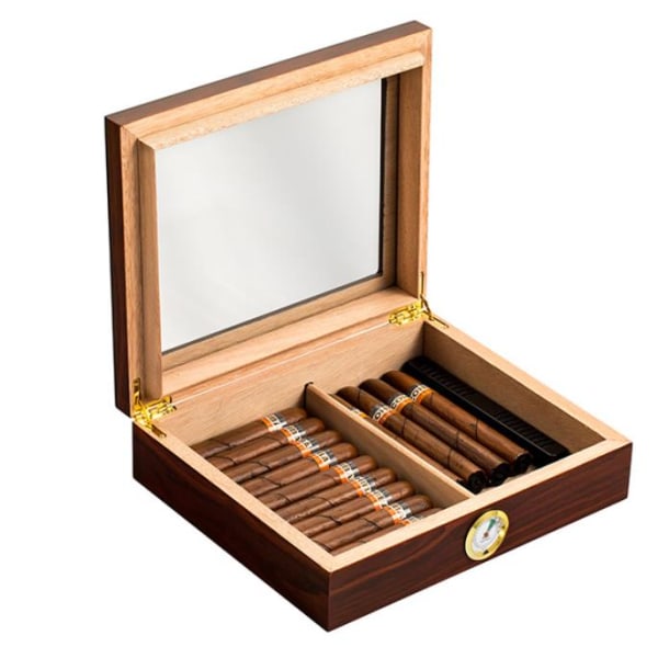 Cigar Humidor i cedertræ med gennemsigtigt udstillingsvindue Opbevaring Cigaræske|cigartilbehør