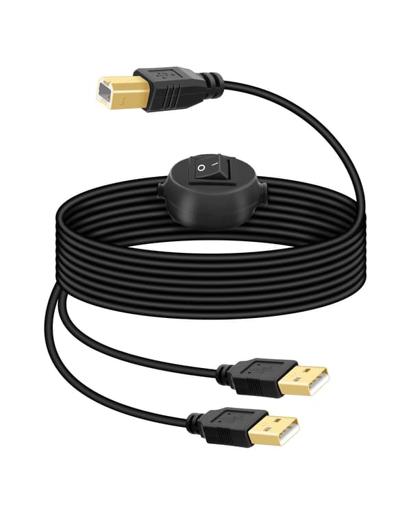 2025 Seneste Model 2 i 1 USB-printerkabel Splitter, USB A Han til USB B Han Printerkabel med Skifteknap til 2 Computere, Del Scanning