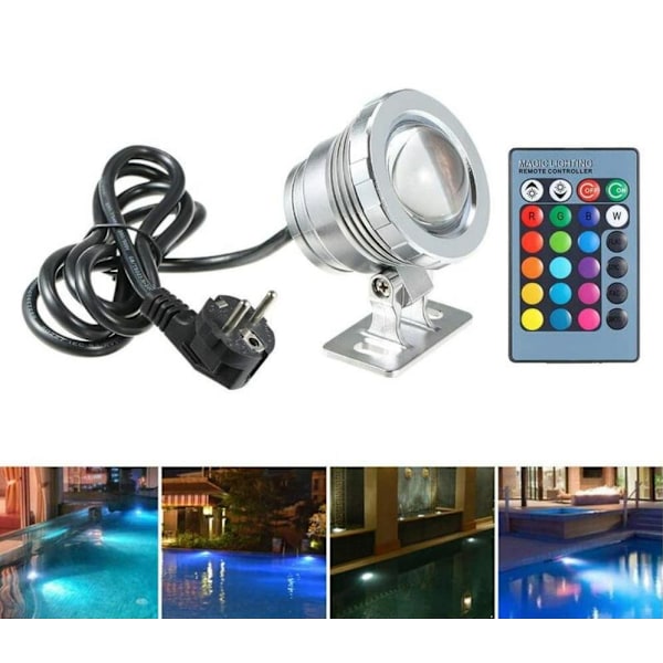 Led undervandslys Anti-Splash undervandslys Syvfarvet projektør Fiskespringvand Farveskiftende landskabssvømmebassinlys-12V,10W,1stk BF