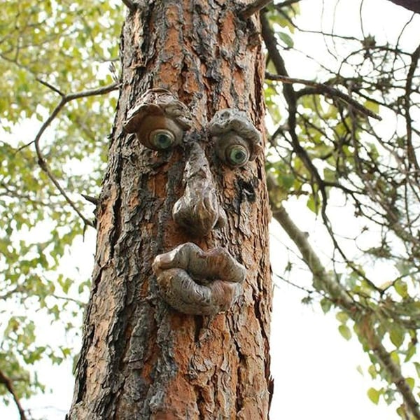 Old Man Tree Face 3D Art Deco, Fun Tree Face Sculpture - Trädgårdsdekoration, 1 st