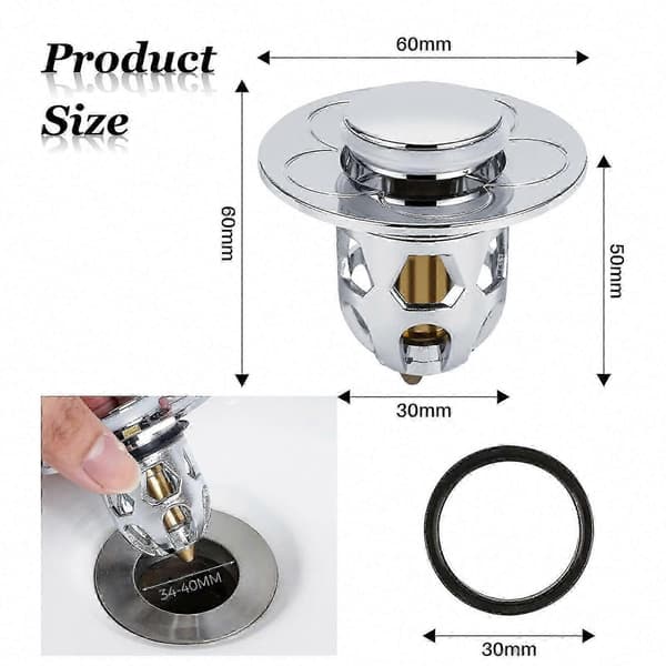 2 pak Universal Pop Up Vask Afløb med Anti-tilstopnings Hårfilter, 34-40mm Afløbshul